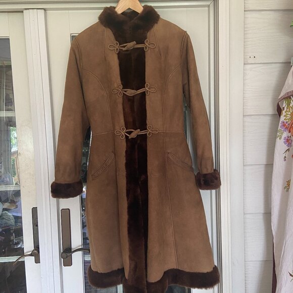 VTG Foncastel Handmade Leather & Faux Fur Overcoat Hochschild Kohn Madrid READ - Picture 1 of 11
